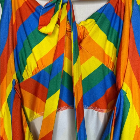 ModCloth Rainbow Stripe Halter Dress Knot Keyhole Detail Summer Festival - Picture 7 of 10